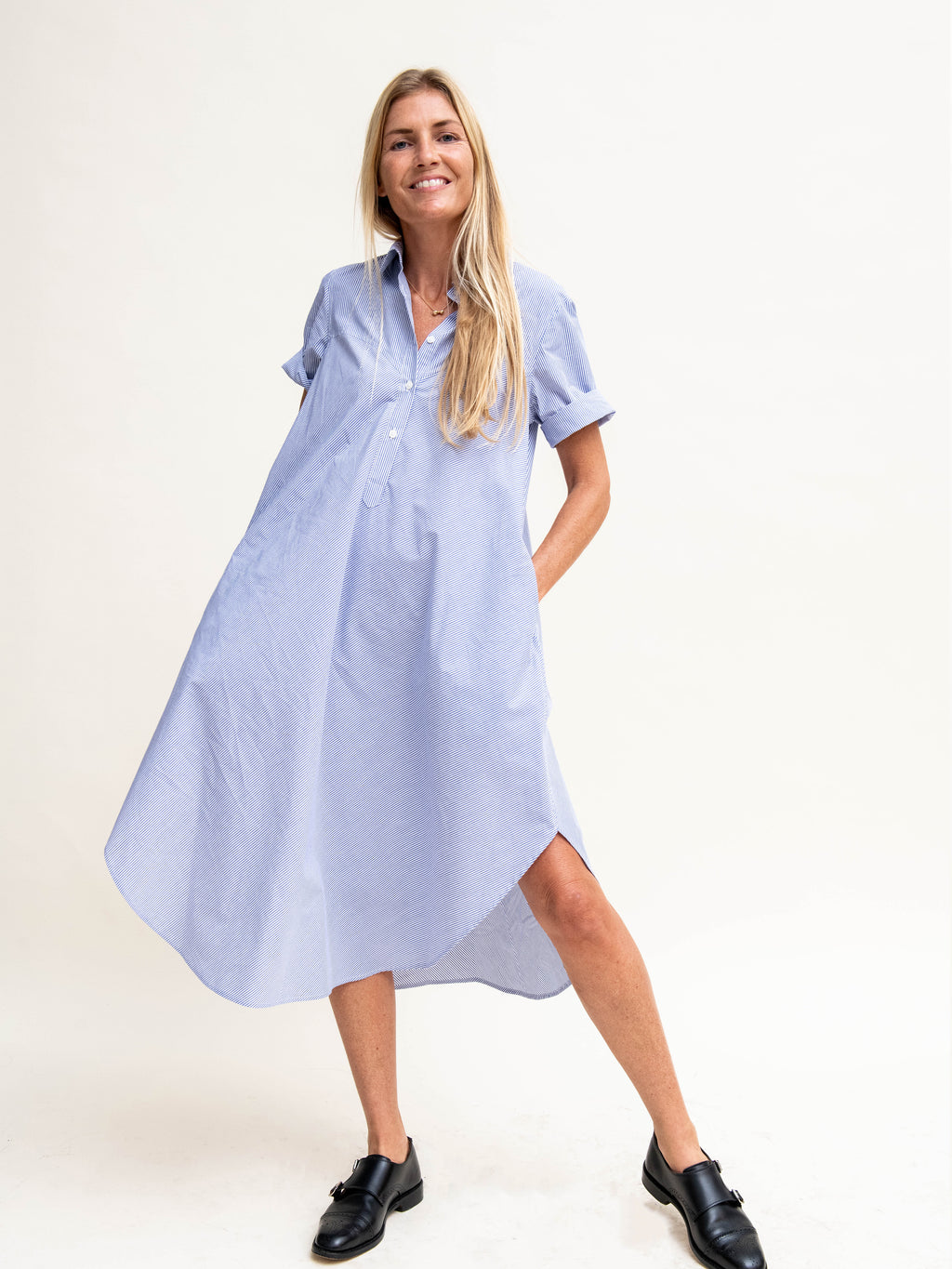 Short-Sleeved Bias Shirtdress