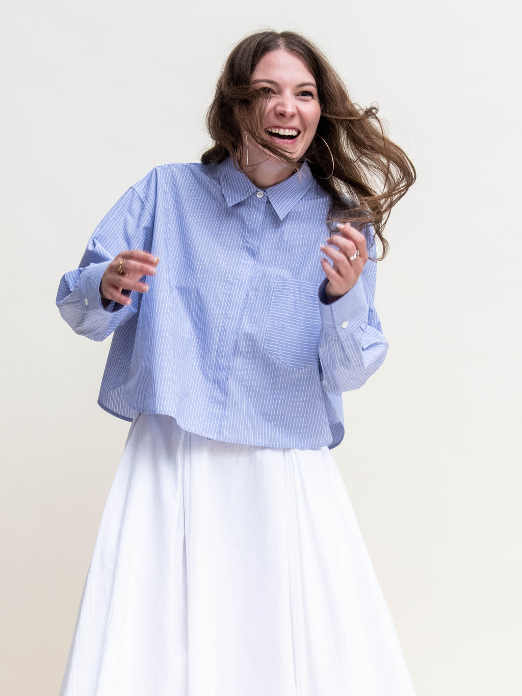 Cropped Boyfriend Shirt in Typewriter Stripe